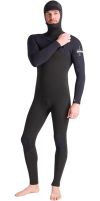 2025 C-Skins Mens Nuwave Session 5/4/3mm Chest Zip Hooded Wetsuit C-NSE54MH - Black / Black x / White
